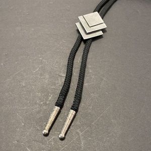 Vintage Pewter Tone Geometric Shape Bolo Tie w silver tips